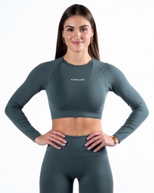 Alphalete Amplify LS Crop T-shirts Dames Grijs | 93ZHRUFIQ