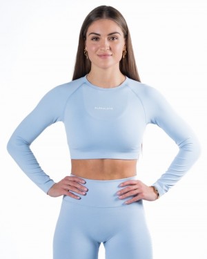 Alphalete Amplify LS Crop T-shirts Dames Blauw | 96IALMHSK