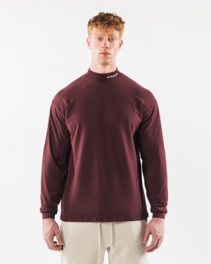 Alphalete Brushed Core Mock Neck LS Overhemd Heren Bordeaux | 90XZOBQMV