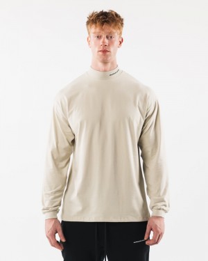 Alphalete Brushed Core Mock Neck LS Overhemd Heren Beige | 17PVAGJCT