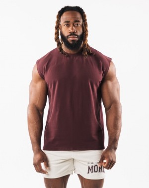 Alphalete Brushed Wolf Head Muscle Tanktop Heren Bordeaux | 65HDUGRLT