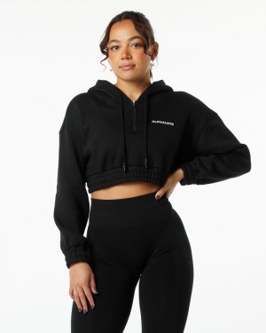 Alphalete Classicital Crop Hoodie Dames Zwart | 96NMWPTXA