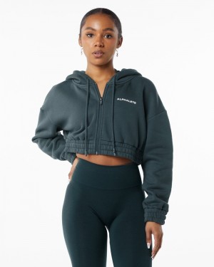 Alphalete Classicital Full-Zip Crop Jassen Dames Donkerblauw | 43AIPOHCN