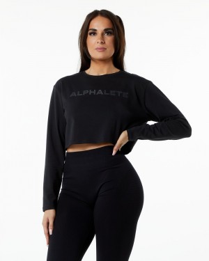 Alphalete Core LS Crop T-shirts Dames Zwart | 40CWZUMTL