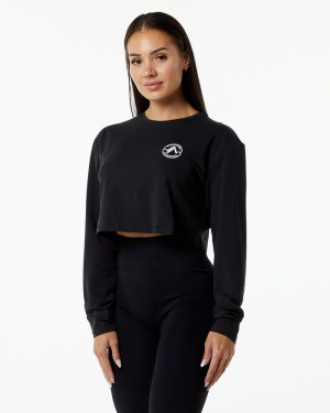 Alphalete Dynasty LS Crop T-shirts Dames Zwart | 61GTILUVY