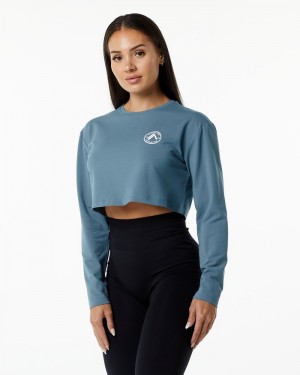 Alphalete Dynasty LS Crop T-shirts Dames Blauw | 71DGWTQKS