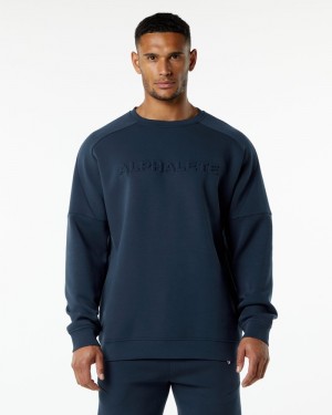 Alphalete ELMTS Crewneck Sweatshirt Heren Donkerblauw | 26KQWRMTO