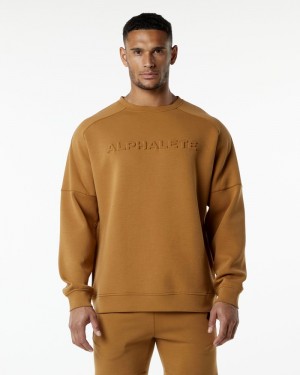 Alphalete ELMTS Crewneck Sweatshirt Heren Khaki | 60PABWEVC