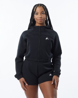 Alphalete ELMTS Full-Zip Crop Jassen Dames Zwart | 97NYJTMSK