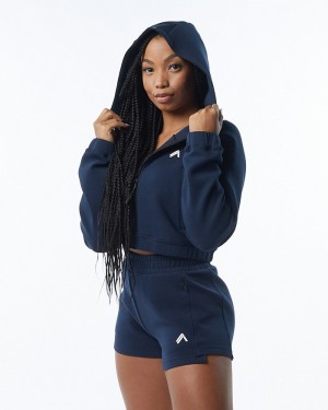 Alphalete ELMTS Full-Zip Crop Jassen Dames Donkerblauw | 76ZJXPQGB