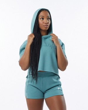 Alphalete ELMTS Half Sleeve Hoodie Dames Turquoise | 52QPODAFY