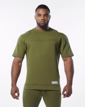 Alphalete ELMTS Half Sleeve Pullover Sweatshirt Heren Olijfgroen | 83HUBMWPF