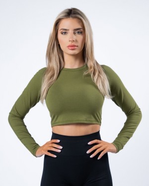 Alphalete Evo Long Sleeve Crop T-shirts Dames Groen | 92SPZRUHM