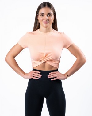 Alphalete Evo Twist Crop Overhemd Dames Koraal | 10AMYKSBH