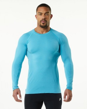 Alphalete Hero Long Sleeve Overhemd Heren Blauw | 80YGUKPSL