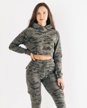 Alphalete Identity Pro Crop Hoodie Dames Camo | 34XIAZFWJ