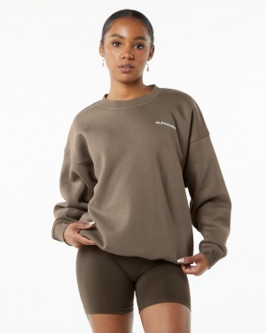 Alphalete Klassieke Crew Sweatshirt Dames Beige | 90LMFVSZX