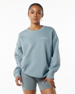 Alphalete Klassieke Crew Sweatshirt Dames Blauw | 57MSWOAGX