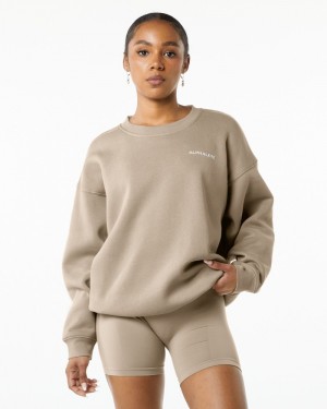 Alphalete Klassieke Crew Sweatshirt Dames Beige | 92GDTXJFV