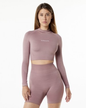 Alphalete Ozone High Neck LS Crop T-shirts Dames Paars | 23TEKYWNV