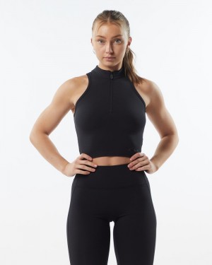 Alphalete Pulse Zip Tanktop Dames Zwart | 28WUZOMBC