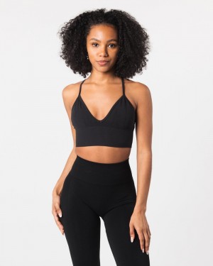 Alphalete Seamless Geribbeld BH Dames Zwart | 05RIAHDVE