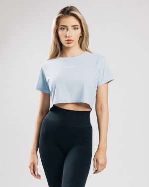 Alphalete Signature Mesh Crop Overhemd Dames Lichtblauw | 02SHZBMQP