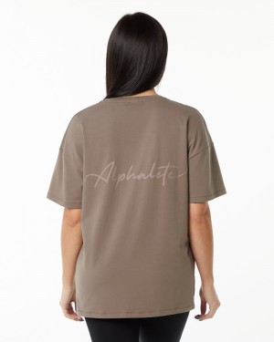 Alphalete Signature Oversized Overhemd Dames Beige | 24NCQRSJH