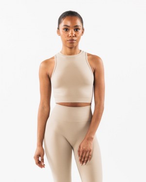 Alphalete Stratus Crop Tanktop Dames Beige | 07RCHOWVM