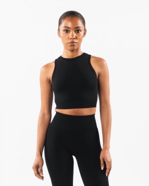 Alphalete Stratus Crop Tanktop Dames Zwart | 12LCEJXQN