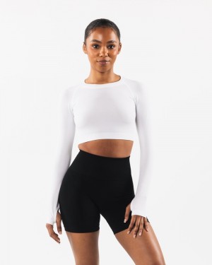 Alphalete Stratus LS Crop T-shirts Dames Wit | 16QGXDSPI