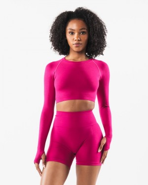 Alphalete Stratus LS Crop T-shirts Dames Roze | 82IMJLUXP