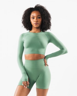 Alphalete Stratus LS Crop T-shirts Dames Groen | 25LVSYNUR