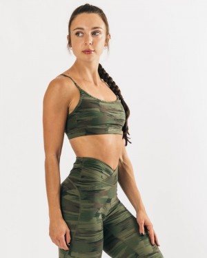 Alphalete Surface Limitless BH Dames Olijfgroen Camo | 61GHOXNYP