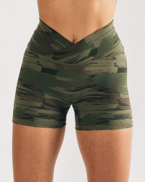 Alphalete Surface Power 5" Korte Broek Dames Olijfgroen Camo | 28TNEFOLW