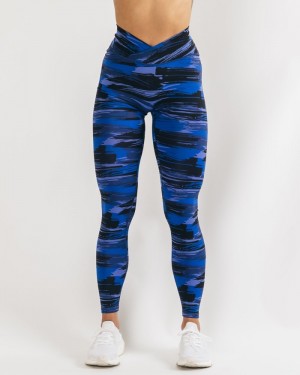 Alphalete Surface Power Leggings Dames Blauw Camo | 30KMOTDQZ