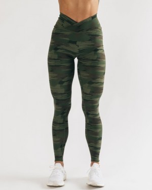 Alphalete Surface Power Leggings Dames Olijfgroen Camo | 84XZGFQBO