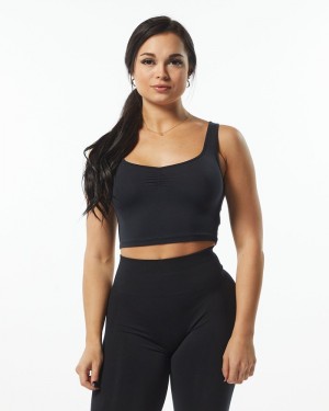 Alphalete Ultrasoft Square Neck Tanktop Dames Zwart | 92IZOEQRK