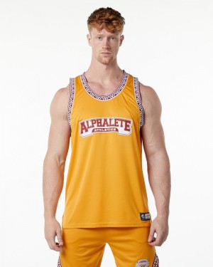 Alphalete Varsity Basketball Jersey Tanktop Heren Geel | 09OBAUDMN