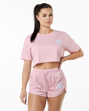 Alphalete Varsity Crop Overhemd Dames Roze | 97KONPXAM