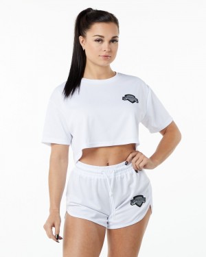 Alphalete Varsity Crop Overhemd Dames Wit | 04UFPWMLV