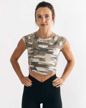 Alphalete Velocity Crop Overhemd Dames Bruin Camo | 63ILZUPWT