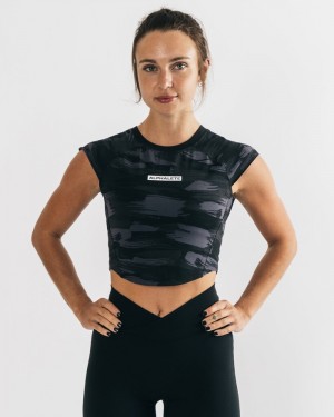 Alphalete Velocity Crop Overhemd Dames Zwart Camo | 43KELAZDP