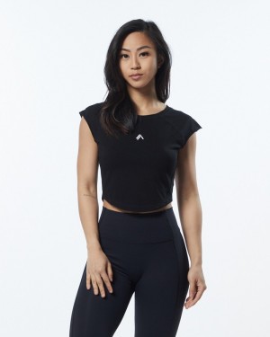 Alphalete Velocity Crop Overhemd Dames Zwart | 41SCQJZNO