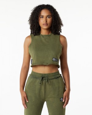 Alphalete Very Terry Crop Cutoff Tanktop Dames Groen | 76IORUSPN