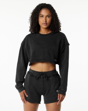 Alphalete Very Terry Crop Pullover Sweatshirt Dames Zwart | 36ELCDBRI