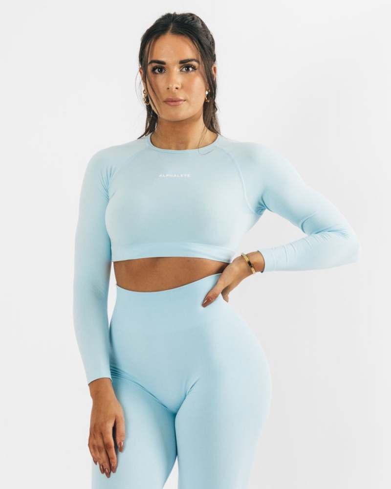 Alphalete Amplify LS Crop T-shirts Dames Blauw | 90GYKWQMT