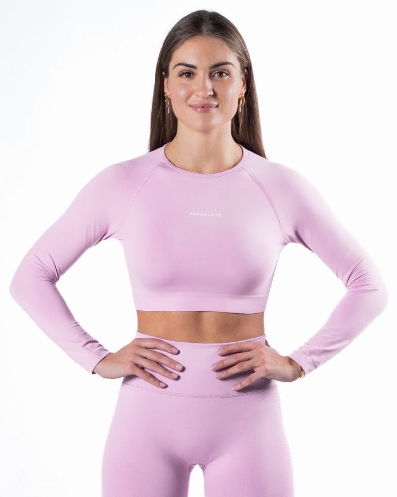 Alphalete Amplify LS Crop T-shirts Dames Roze | 74XFURGTH