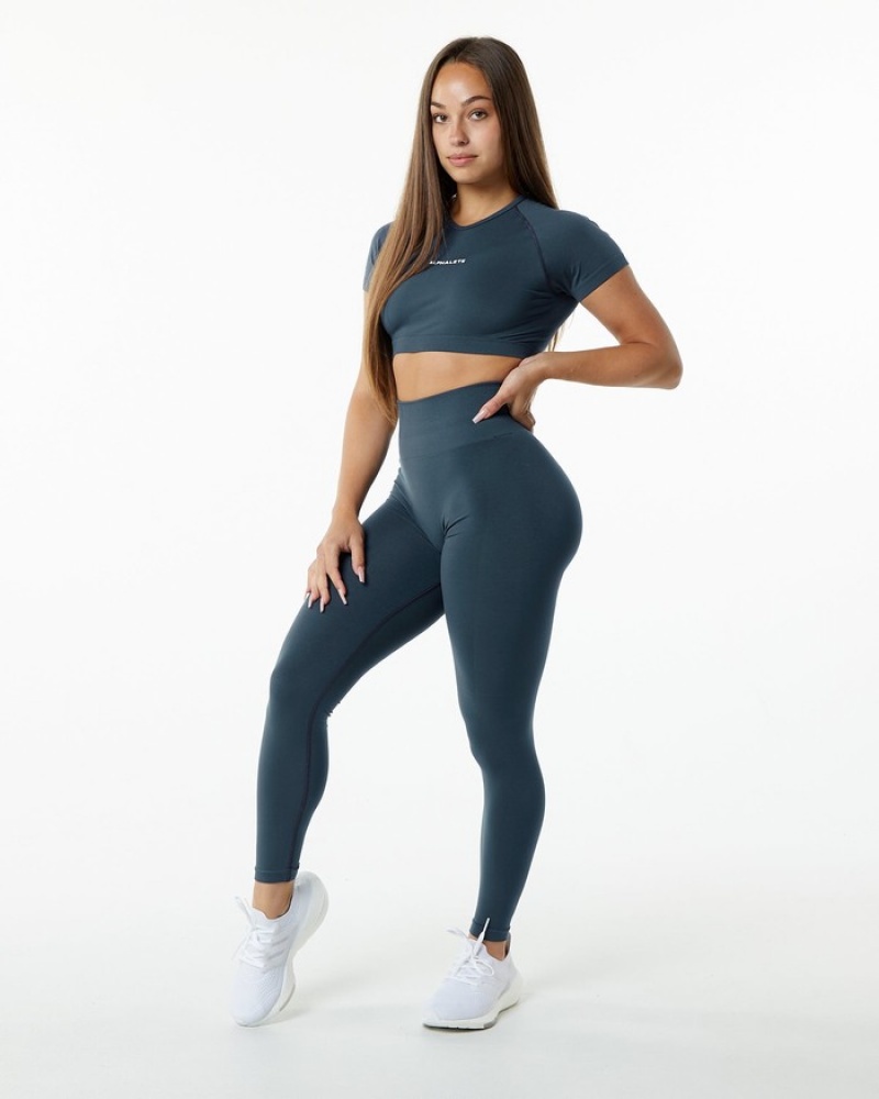 Alphalete Amplify Leggings Dames Blauw | 89UXWBIFJ