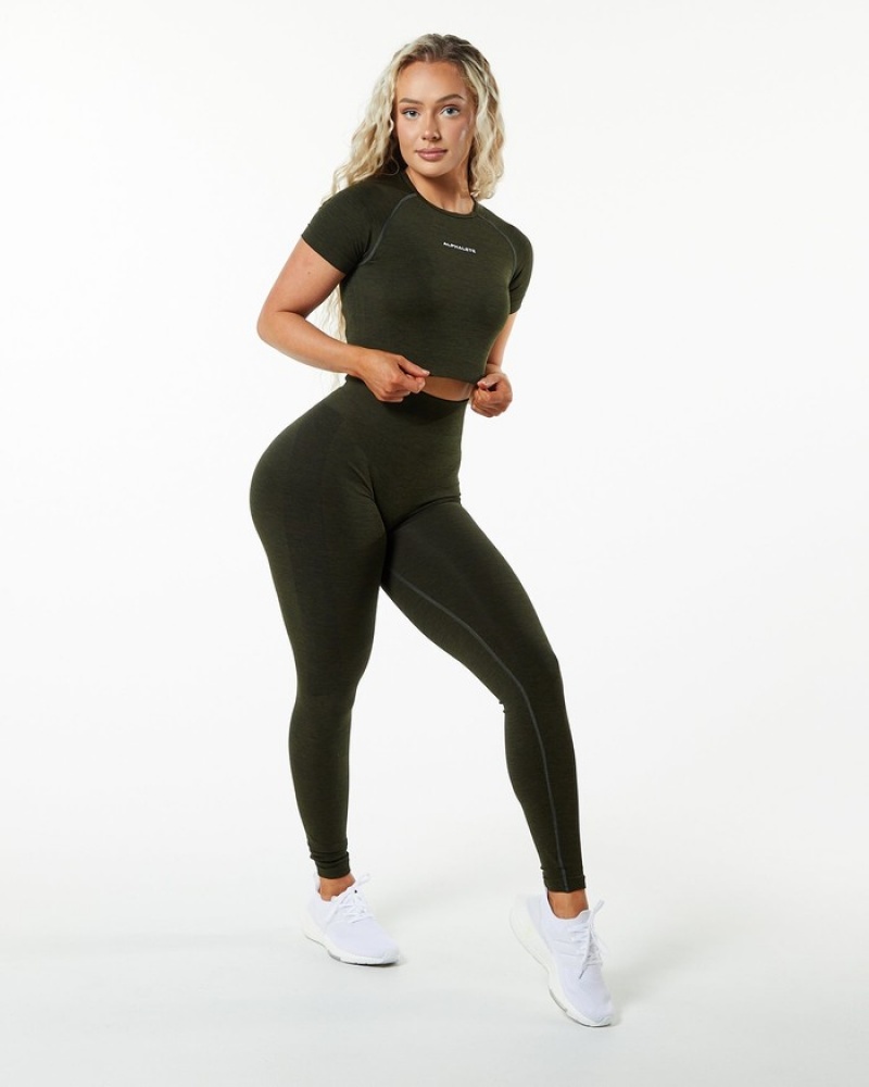 Alphalete Amplify SS Crop Overhemd Dames Zwart | 26ZPHYQTM